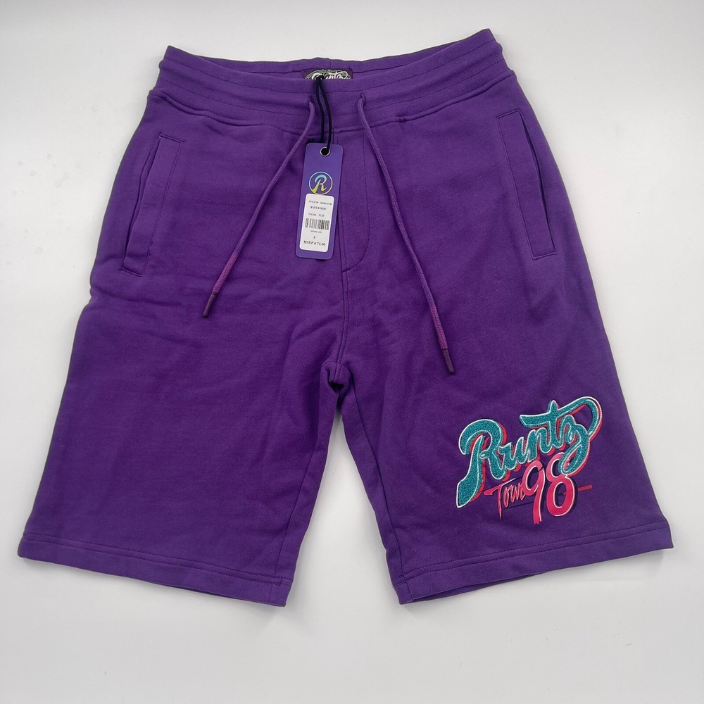 Runtz Worldwide Mens Purple Tour 98 Chenille Logo Cotton Sweat Shorts Small NWT